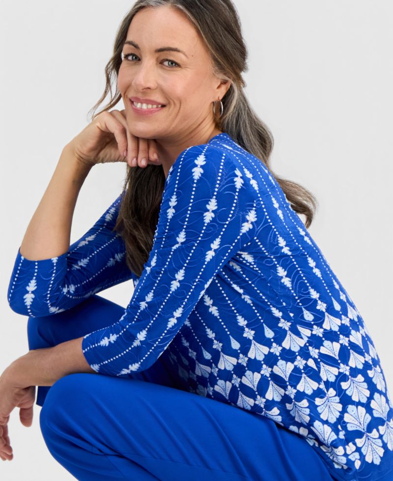 Petite Sienna Border 3/4-Sleeve Top