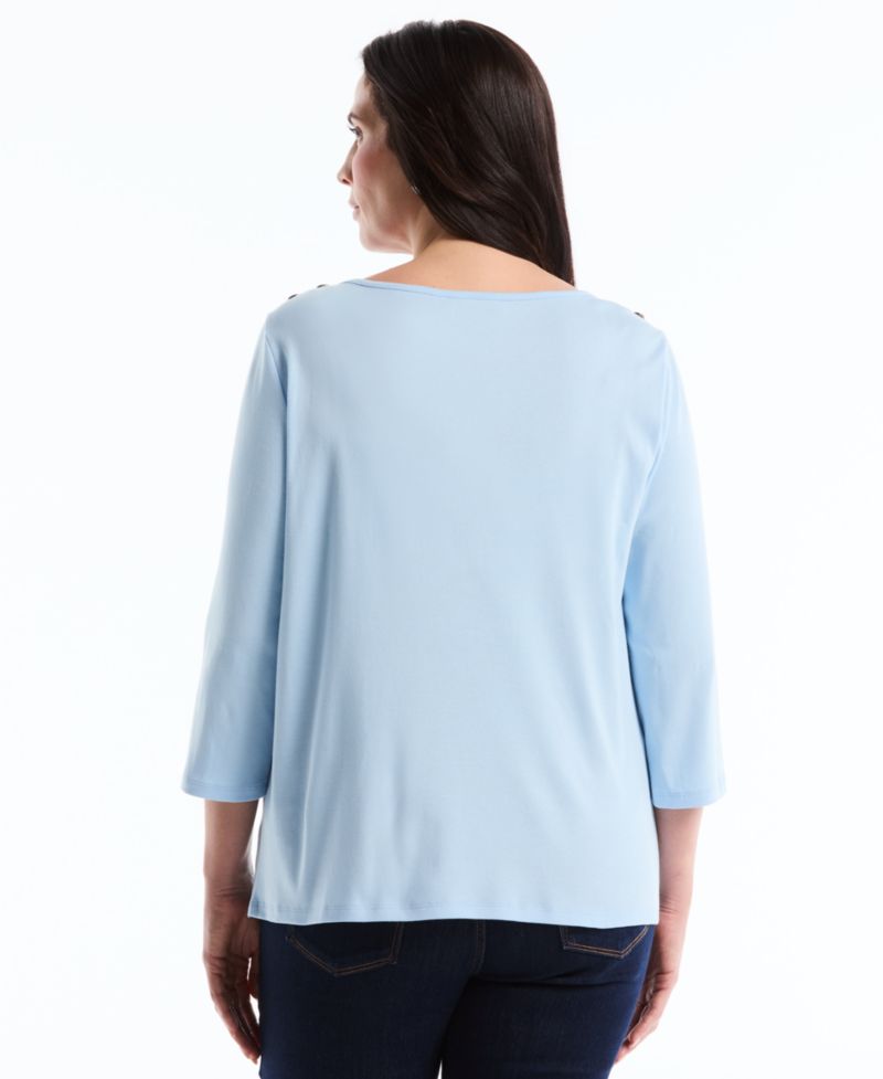 Petite Button Detail Boat Neck Top