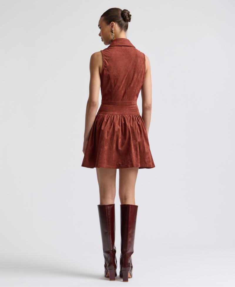 Women's Sleeveless Collared Faux Suede Mini Dress