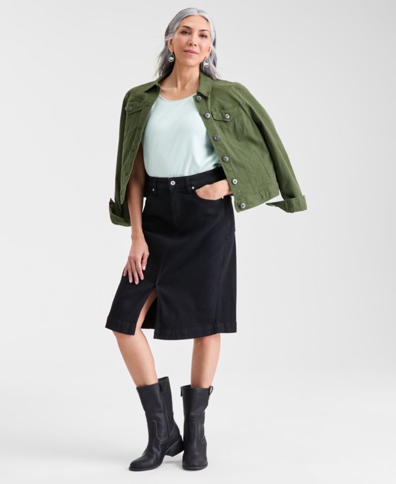 Women's Denim Slit Midi Skirt