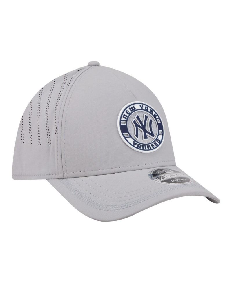 Мужская серая бейсболка New York Yankees Patch 39-го размера с перфорацией в виде А-образной рамки и М-образной короны Flex