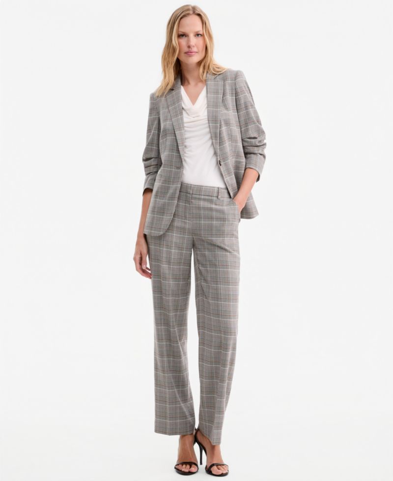 Women's Check Mid-Rise Wide-Leg Pants