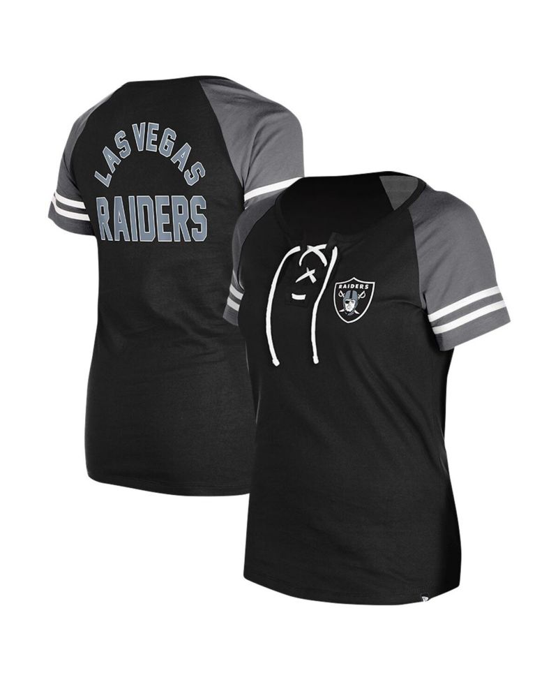 Women's Black Las Vegas Raiders Lace-Up Raglan T-Shirt