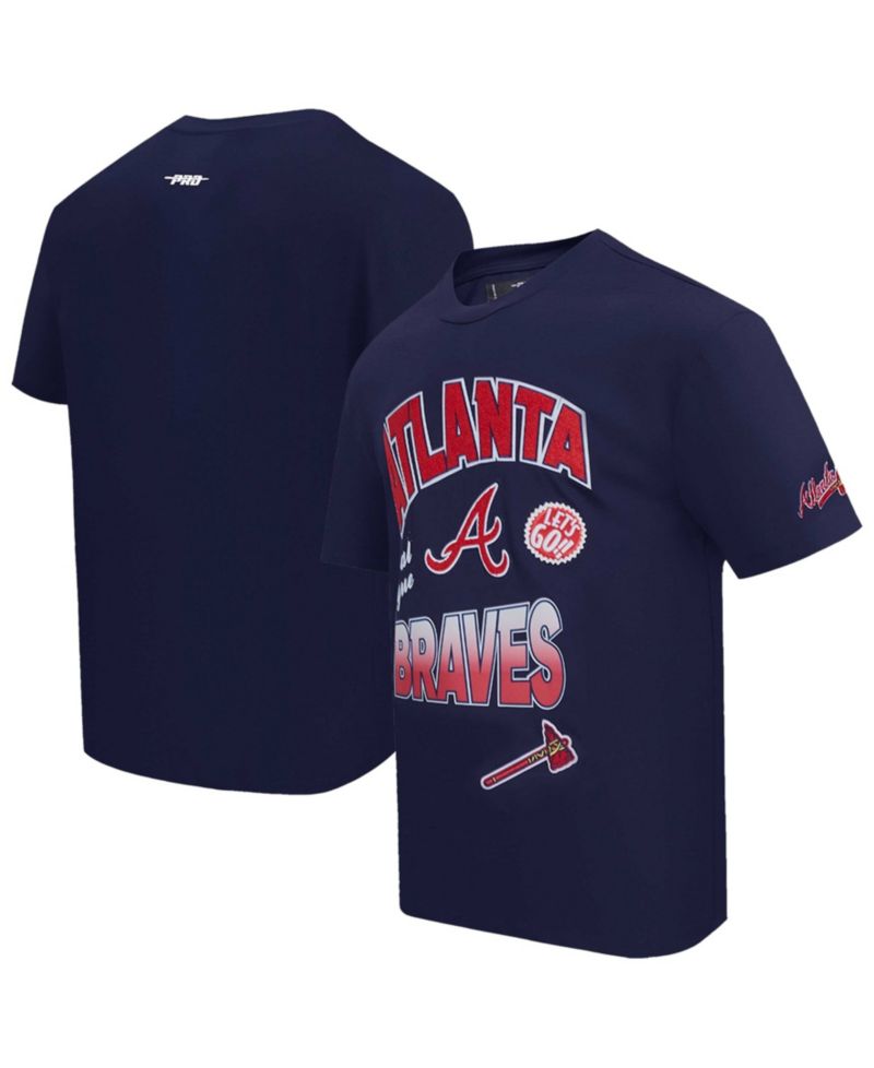 Men's Navy Atlanta Braves Turn It Up Dropped Shoulder T-Shirt