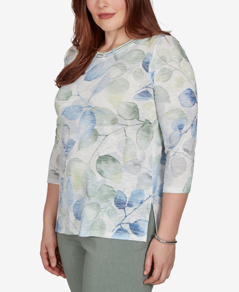 Women's Provence Watercolor Allover Leaf Print Top