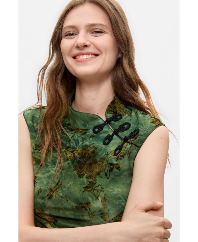 Women's Flocked Printed Sleeveless Blouse