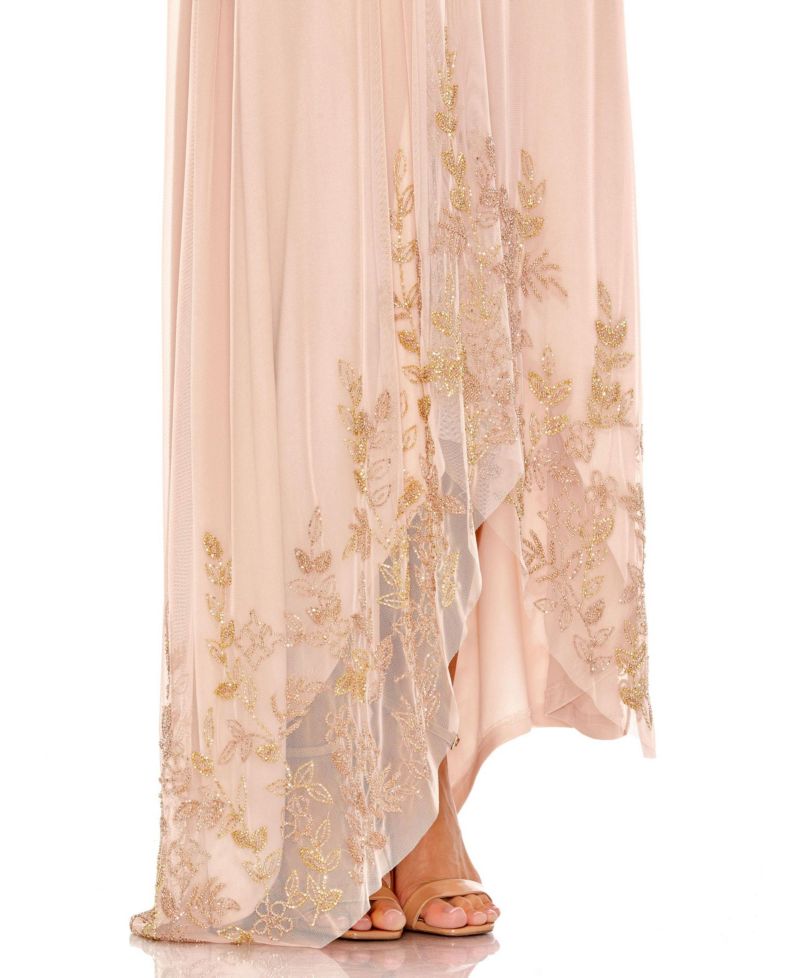 Women's Flowy One Shoulder Asymmetrical Beaded Gown