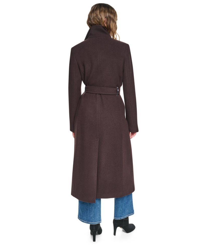 Women's Stand-Collar Belted Maxi Wrap Coat
