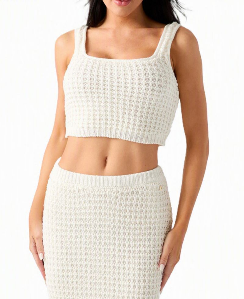 Women's Remi Square-Neck Sleeveless Crop Cotton-Blend Sweater Tank