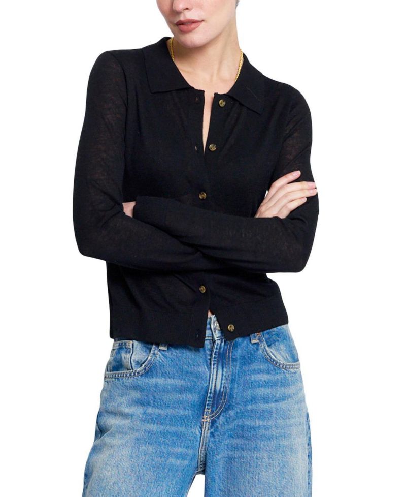 Women's Sienna Sheer Isla Button-Up Collared Long-Sleeve Sweater