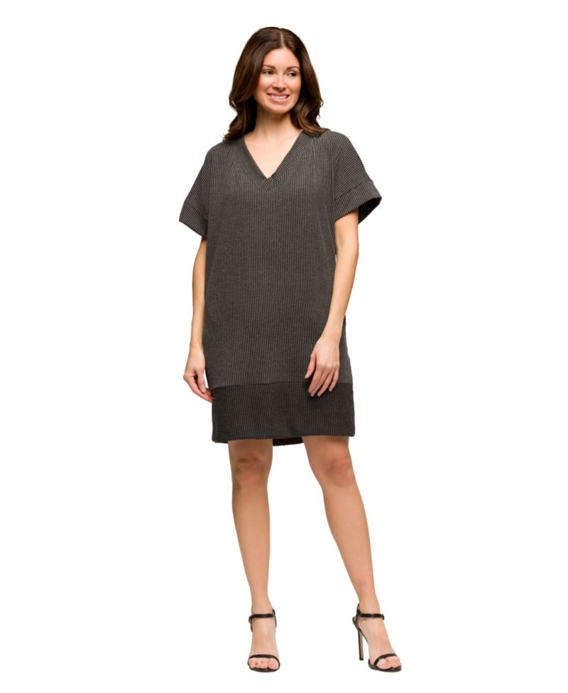 Women's V Neck Loose Fit Short Sleeve Pocket T Shirt Dress