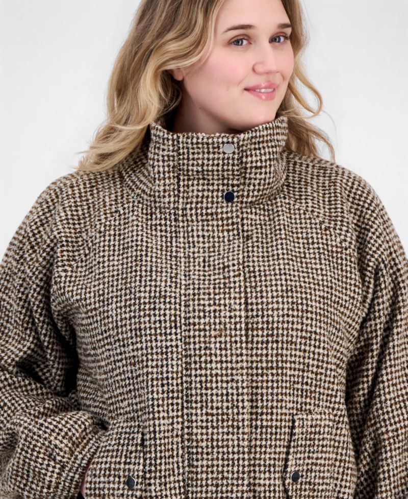 Plus Size Plaid Cropped Puffer Jacket