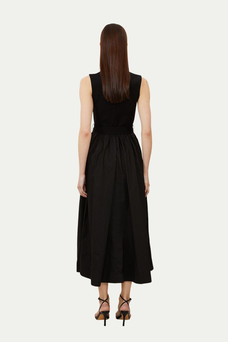 Women's Square Neck Belted Maxi Dress