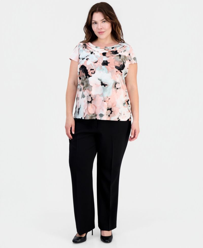 Plus Size Blurred Floral Cowlneck Top