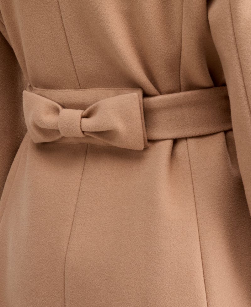 Petite Double-Breasted Belted Bow Back Coat