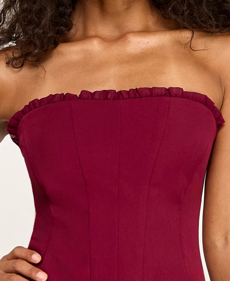 Juniors' Strapless Tiered Ruffle Mini Dress