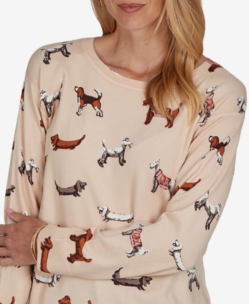Women's Petite Dog-Print Long-Sleeve Pullover