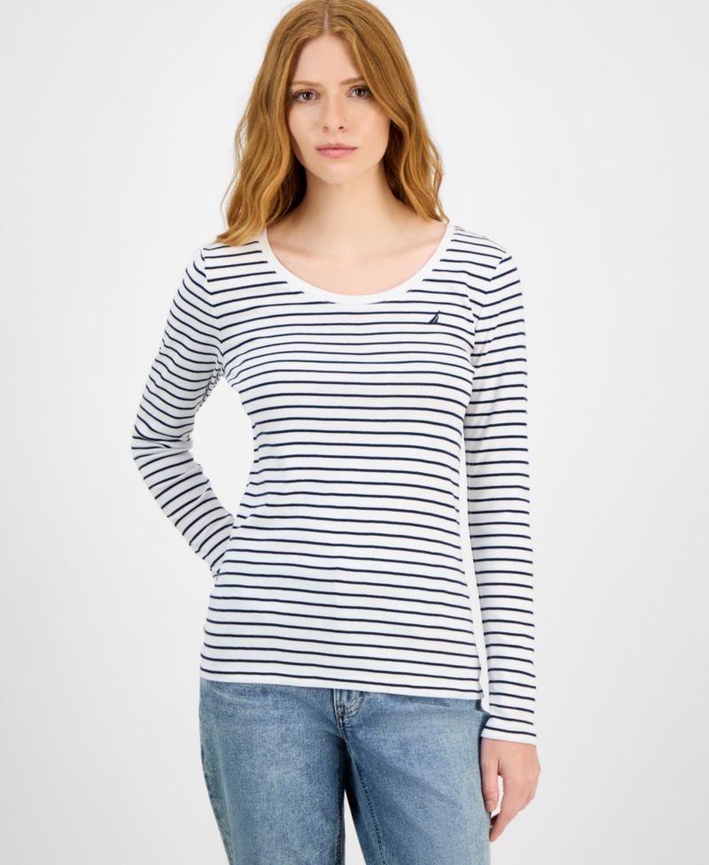 Women's Cotton Striped Scoop-Neck T-Shirt