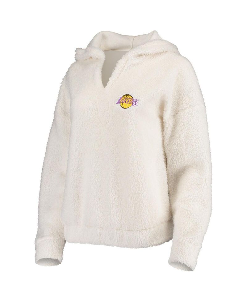 Women's Cream Los Angeles Lakers Fluffy Long Sleeve Hoodie Top and Shorts Sleep Set