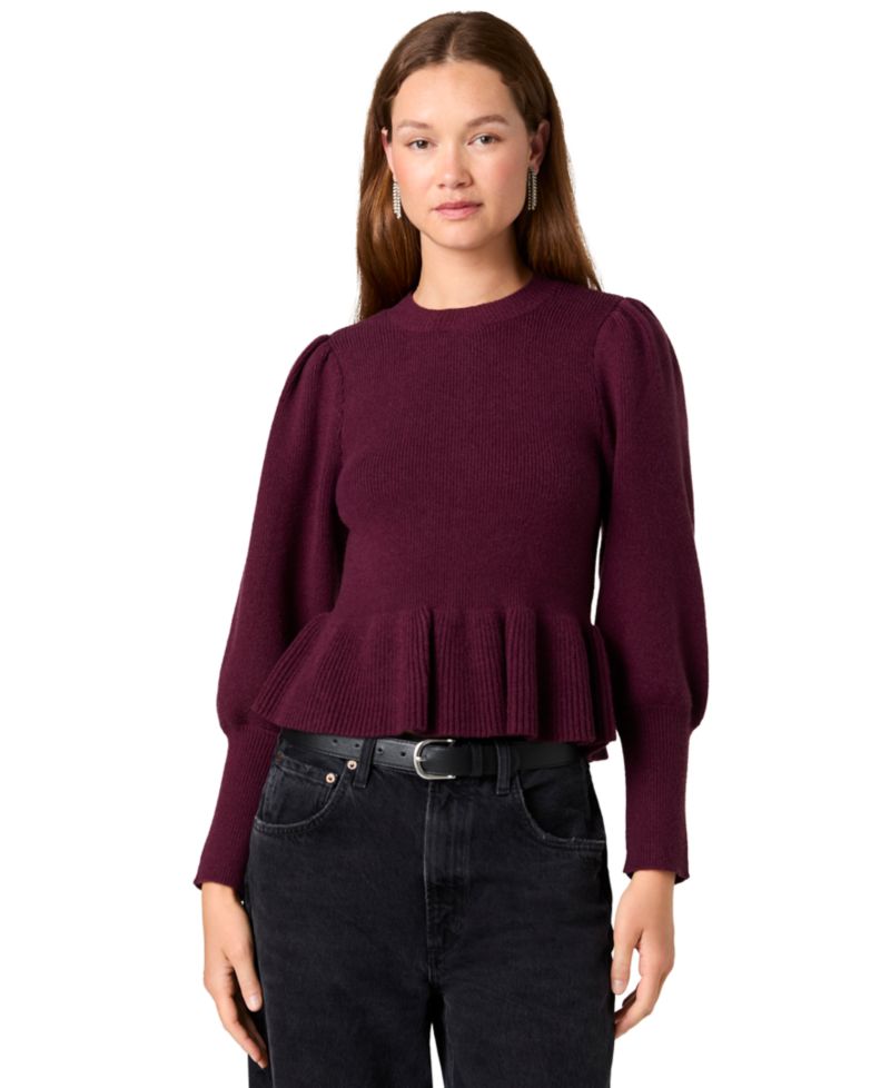 Women's Sloane Long-Balloon-Sleeve Peplum Sweater