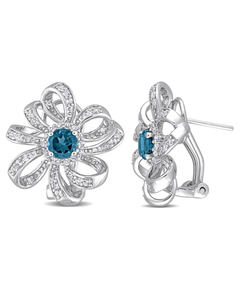 Amethyst (7/8 ct. t.w.) and White Topaz (3/4 ct. t.w.) Floral Earrings in Sterling Silver