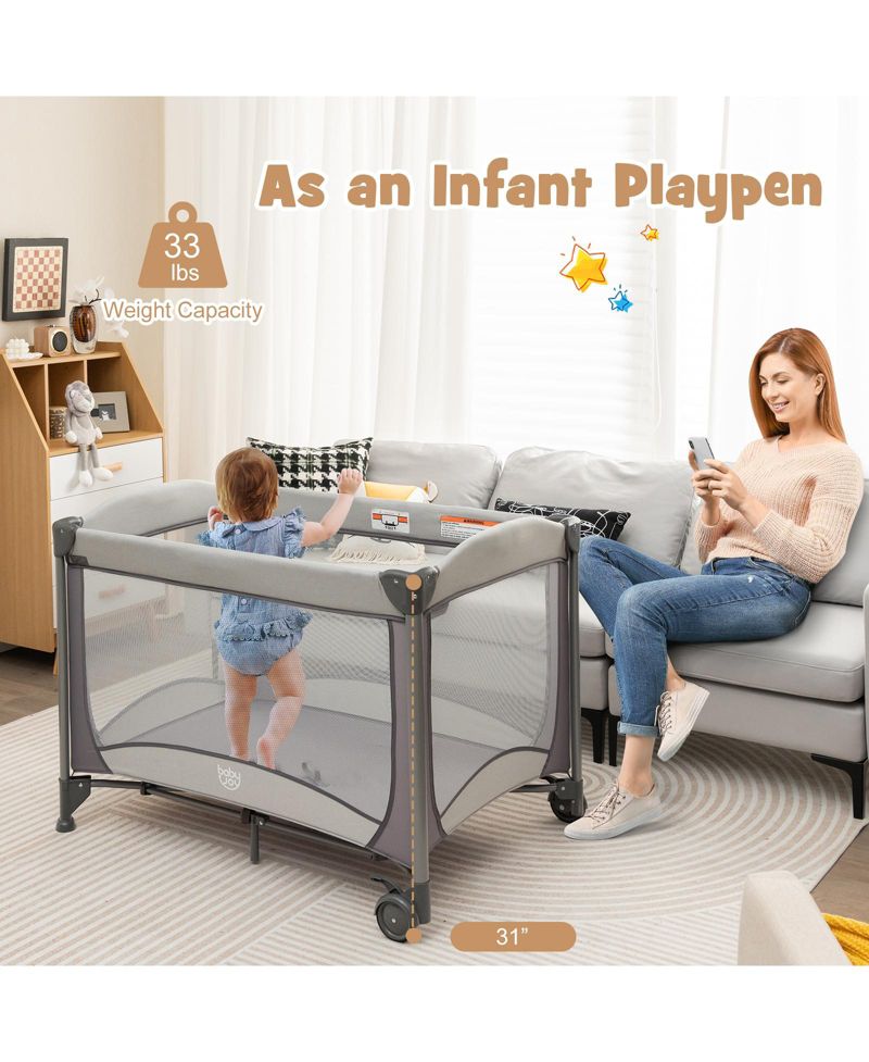 5-in-1 Portable Baby Playard with Cradle and Storage Basket