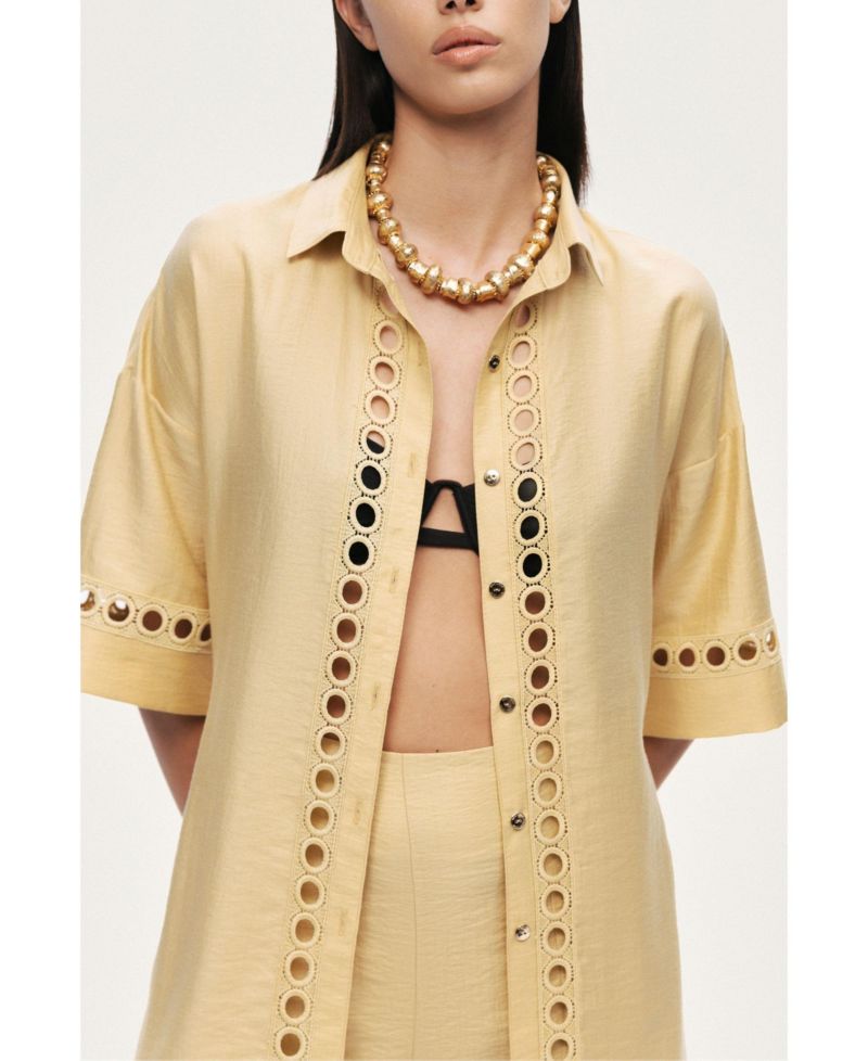 Women's Belted Eyelet Detail Short-Sleeve Jacket