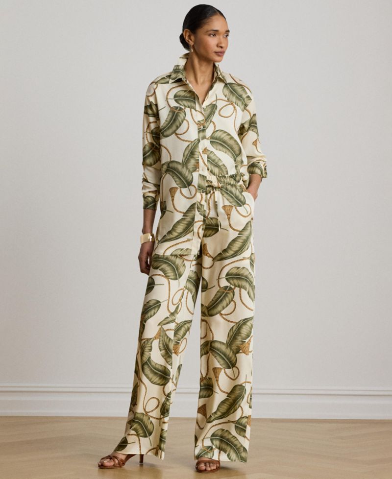 Women's Point Collar Rope-Print Twill Shirt