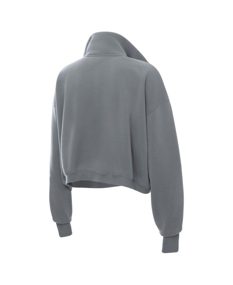Women's Gray North Carolina Tar Heels Cropped Powerhouse Half-Snap Sweatshirt