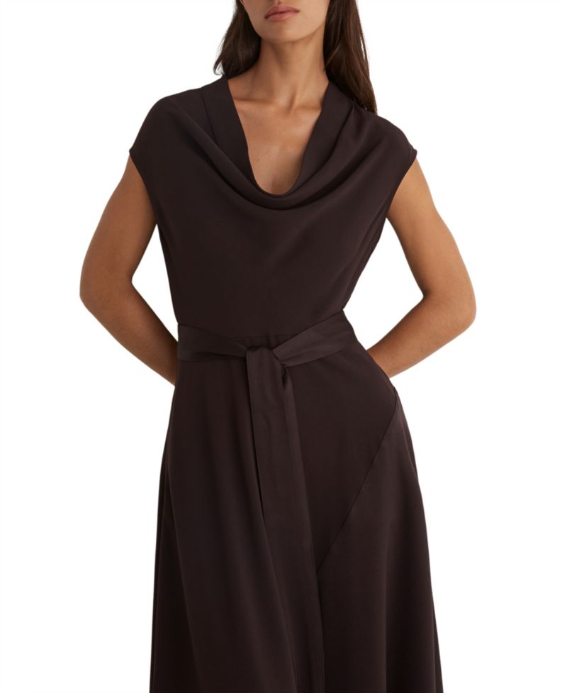 Women's Justine Cowl-Neck Tie-Waist Handkerchief-Hem Midi Dress