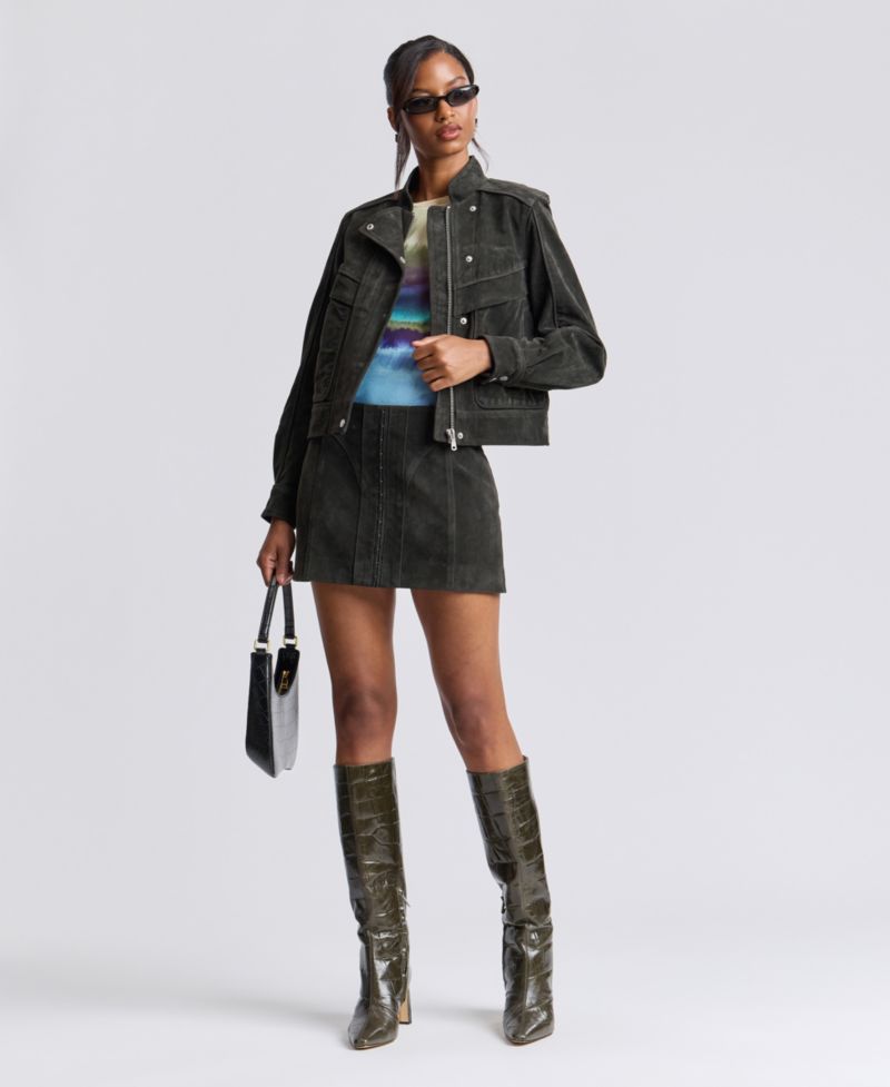 Women's Asymmetrical Bomber Zip-Front Faux Suede Jacket