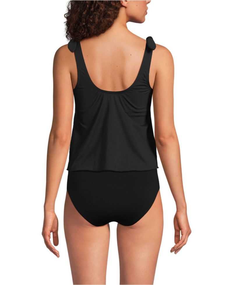 Women's D-Cup Chlorine Resistant V-neck Shoulder Tie Flutter Tankini Swimsuit Top