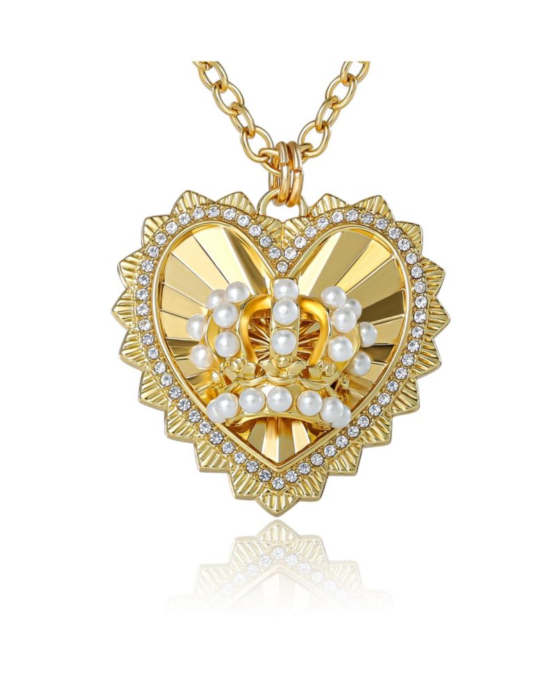 Heart Crown Necklace, Gold-Tone with Pearl Accent