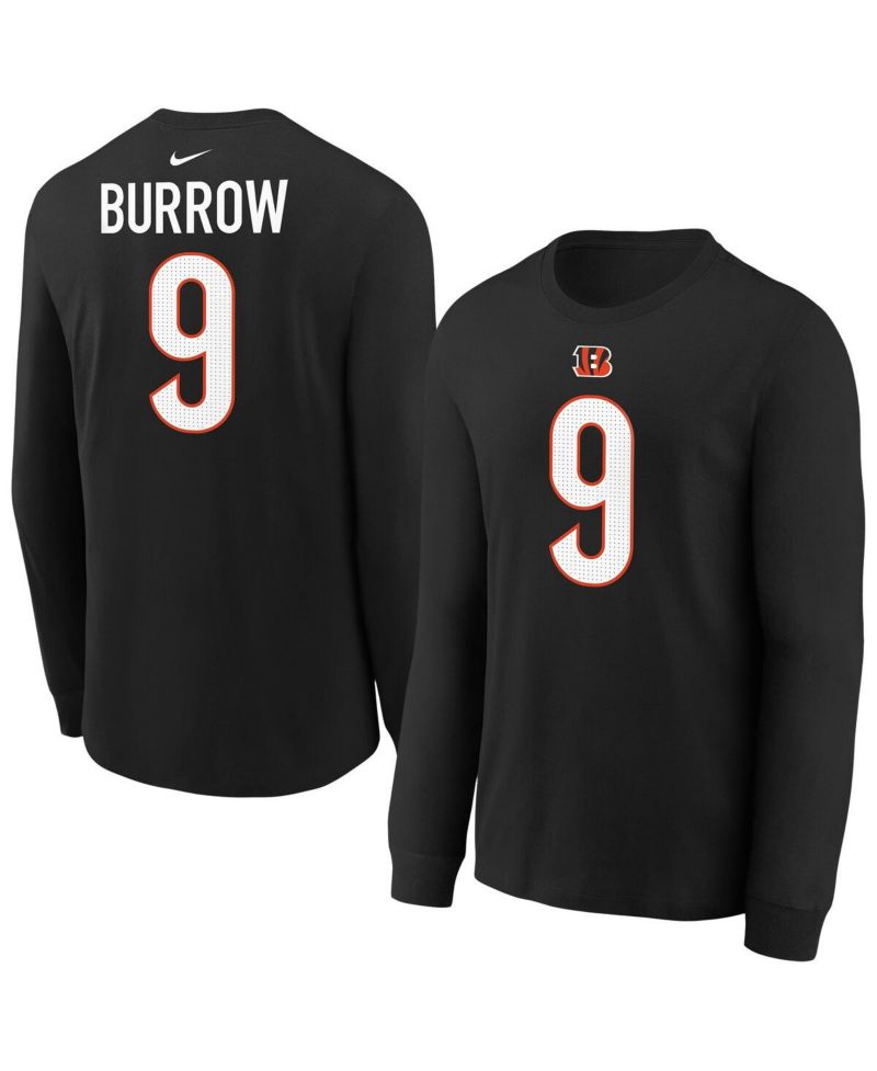 Big Boys and Girls Joe Burrow Black Cincinnati Bengals Player Name & Number Long Sleeve T-Shirt