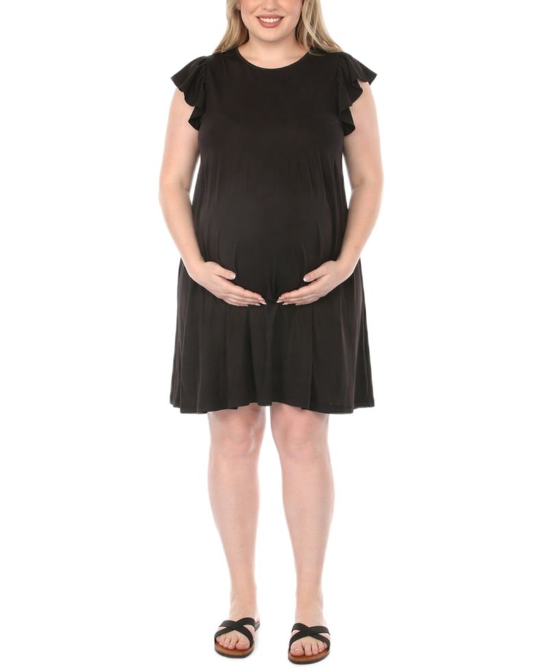 Plus Size Scoop Neck Flutter-Sleeve Maternity Dress