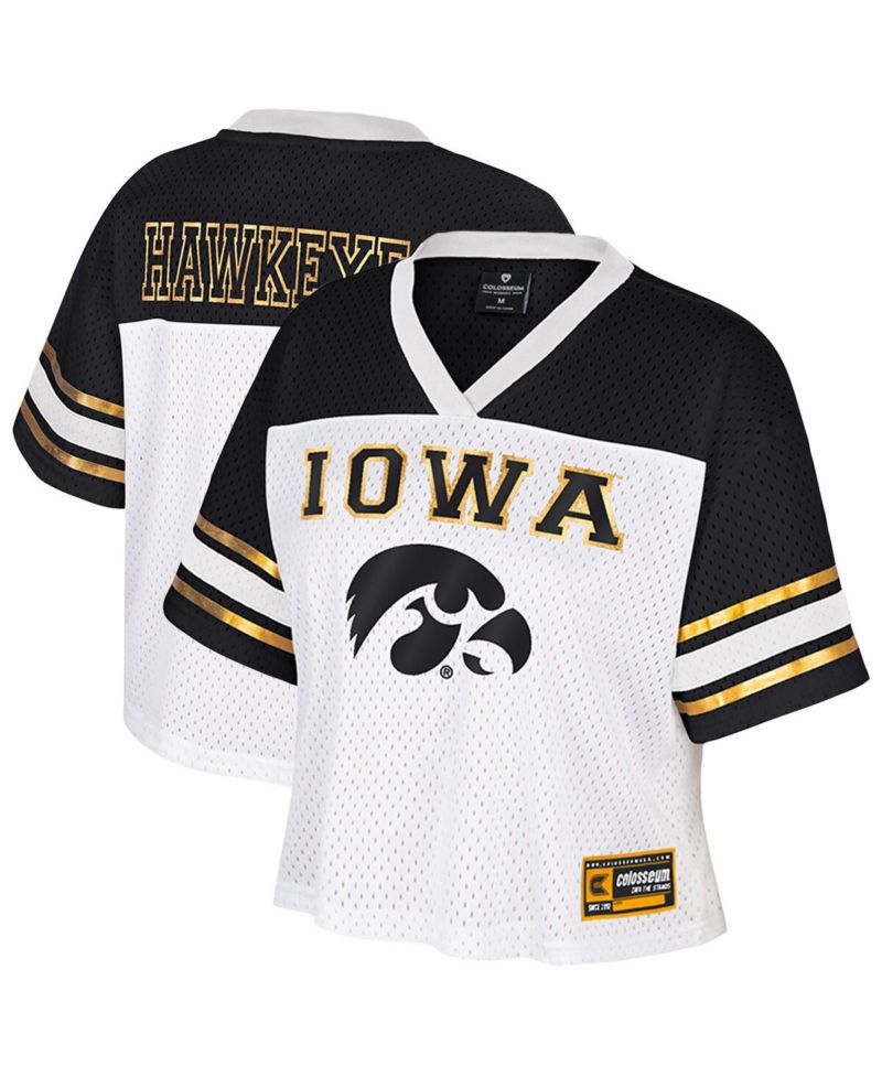 Women's White Iowa Hawkeyes Treasure Cropped Football Jersey