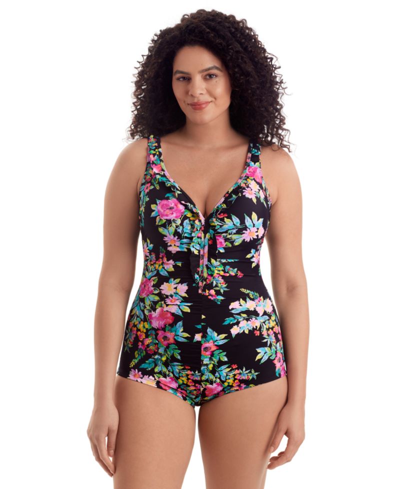 Women's V-Neck Printed One-Piece Swimsuit