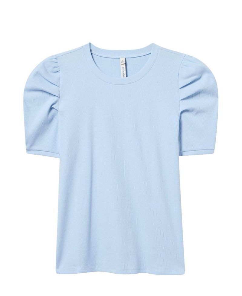 Plus Size Belle Isle Short-Puff Sleeves Ruched Cotton-Blend T-Shirt