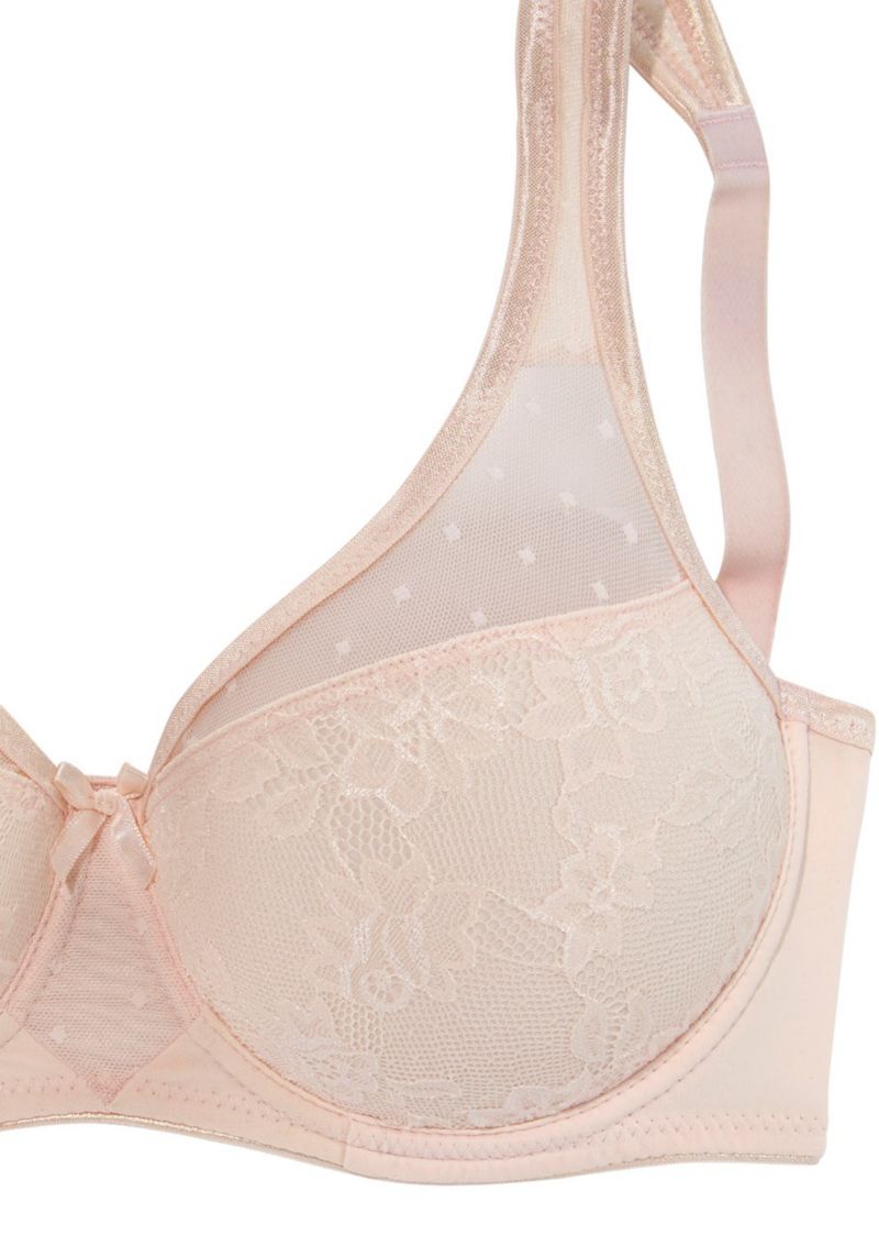 Women's Lace Overlay Underwire Minimizer Non-Padded T-Shirt Bra