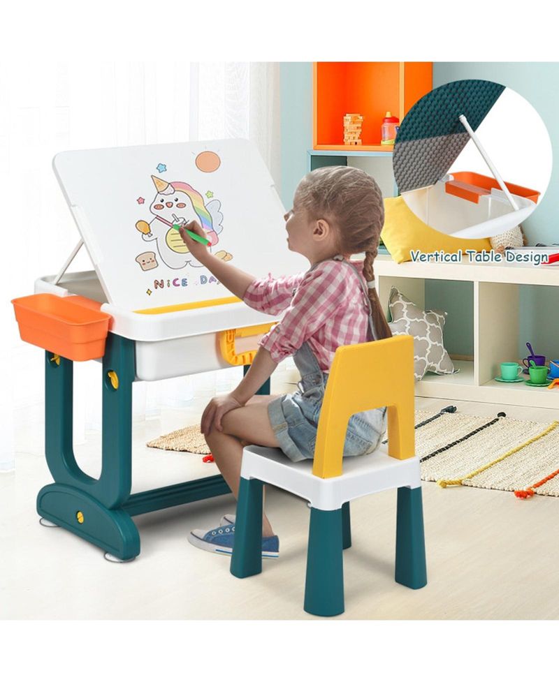 5-in-1 Kids Activity Table and Chair Set with Storage and Building Block Board