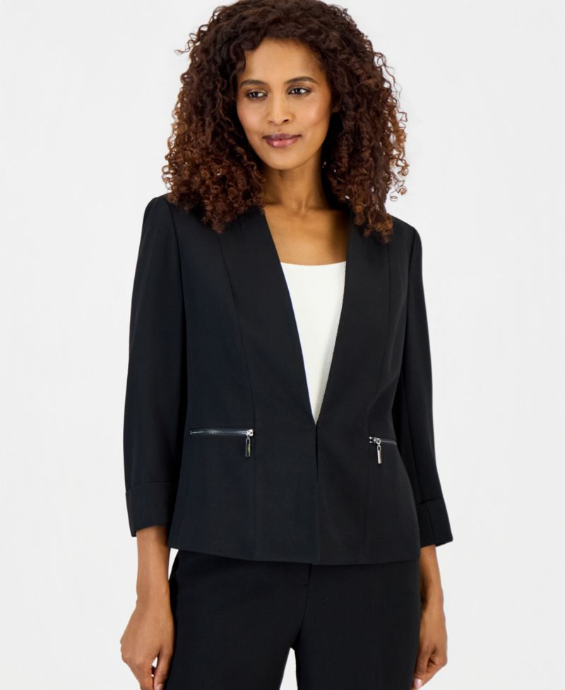 Women's Stretch Crepe Collarless ¾-Sleeve Blazer , Regular & Petite