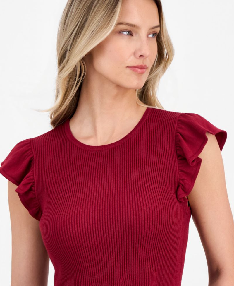 Women's Flutter-Sleeve Ribbed Sweater