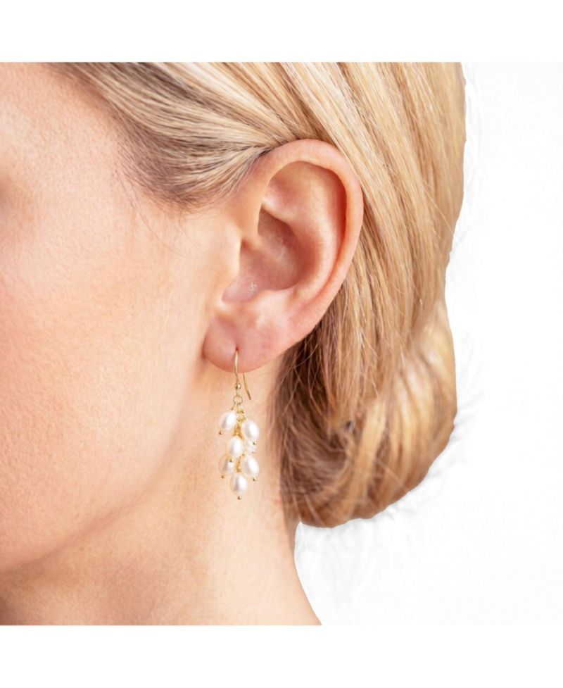 Pearl Bead Dangle Earrings 14K Gold