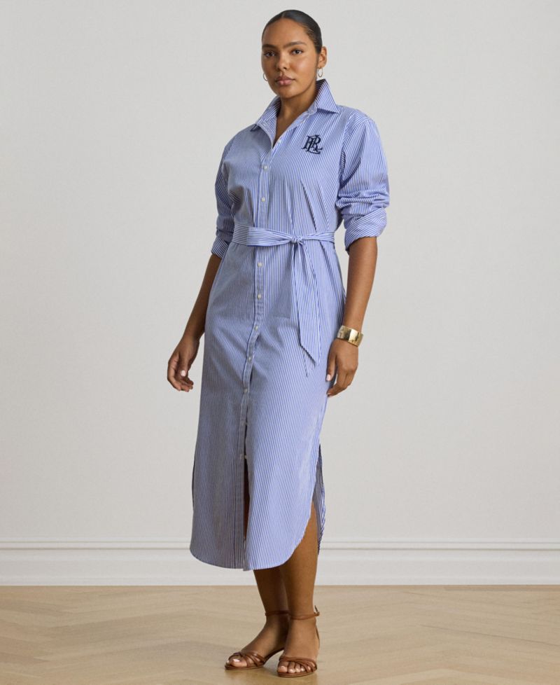Women's Point Collar Striped Broadcloth Shirt-Dress