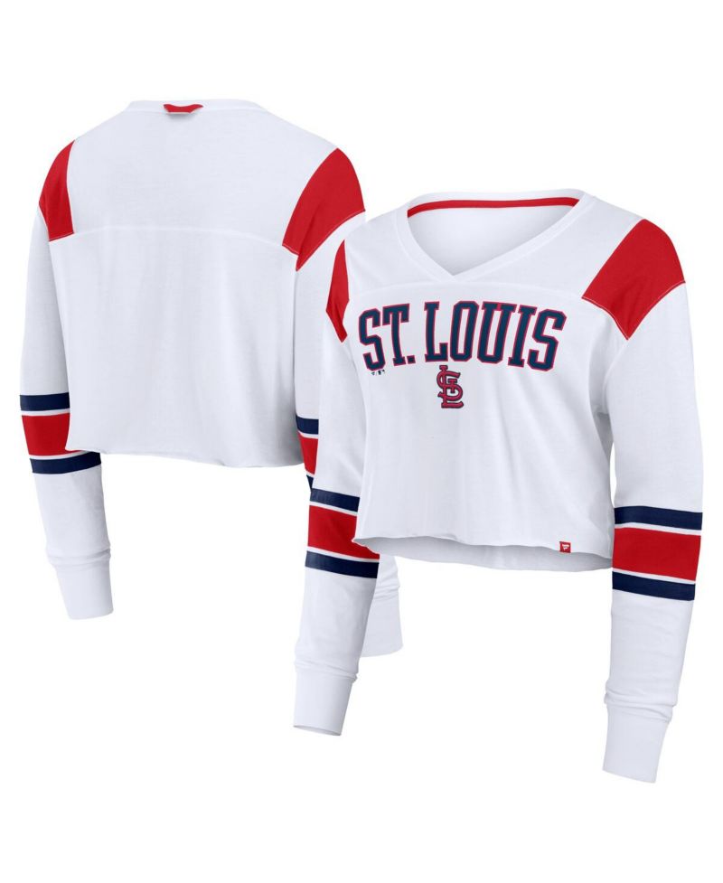 Women's White St. Louis Cardinals Stretch Cropped Fashion Long Sleeve T-Shirt
