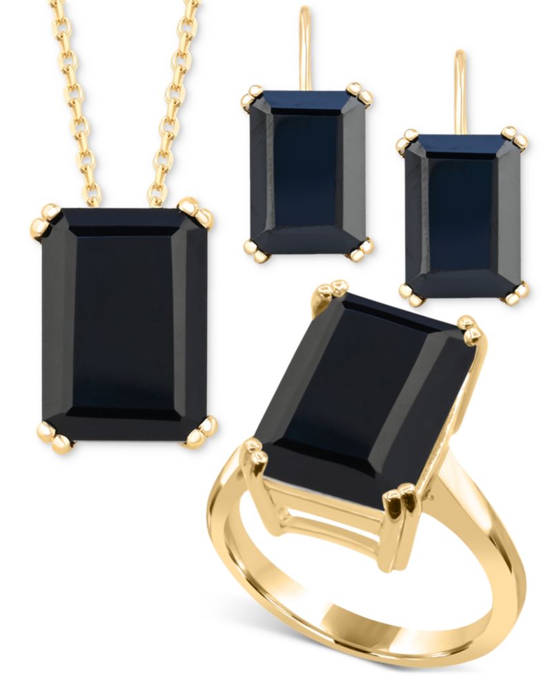 Gemstone Emerald-Cut Statement Ring in 14k Gold-Plated Sterling Silver (Also in White Quartz & Black Onyx)