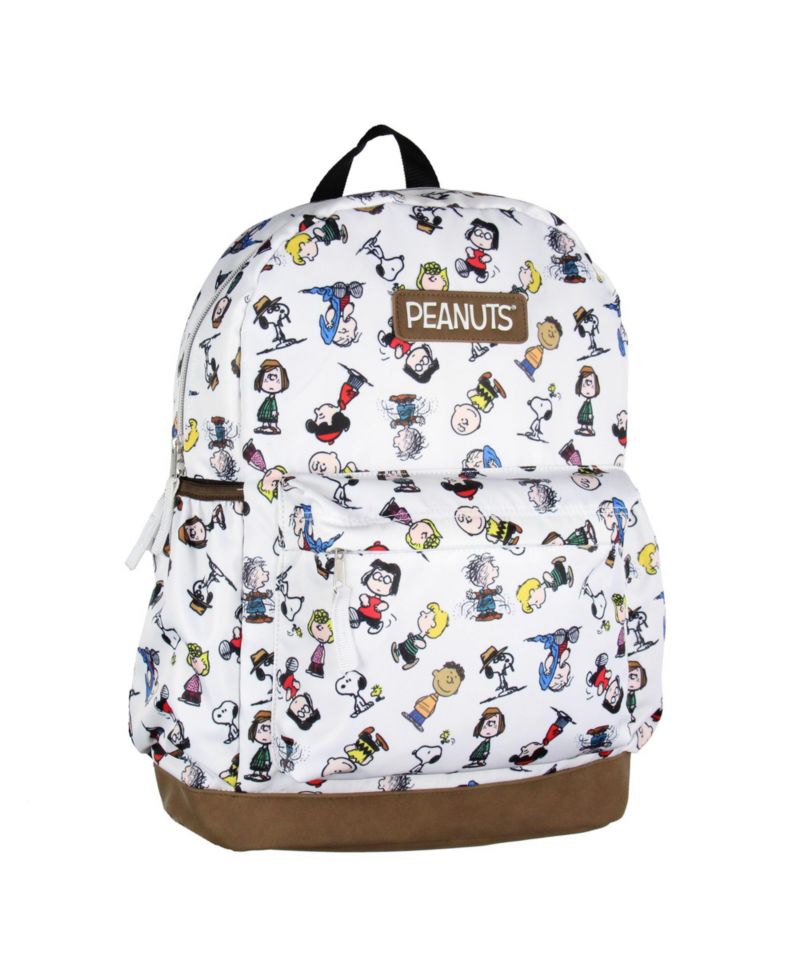 Snoopy Charlie Brown Sally Linus Cute School Travel Backpack With Faux Leather Bottom 16"