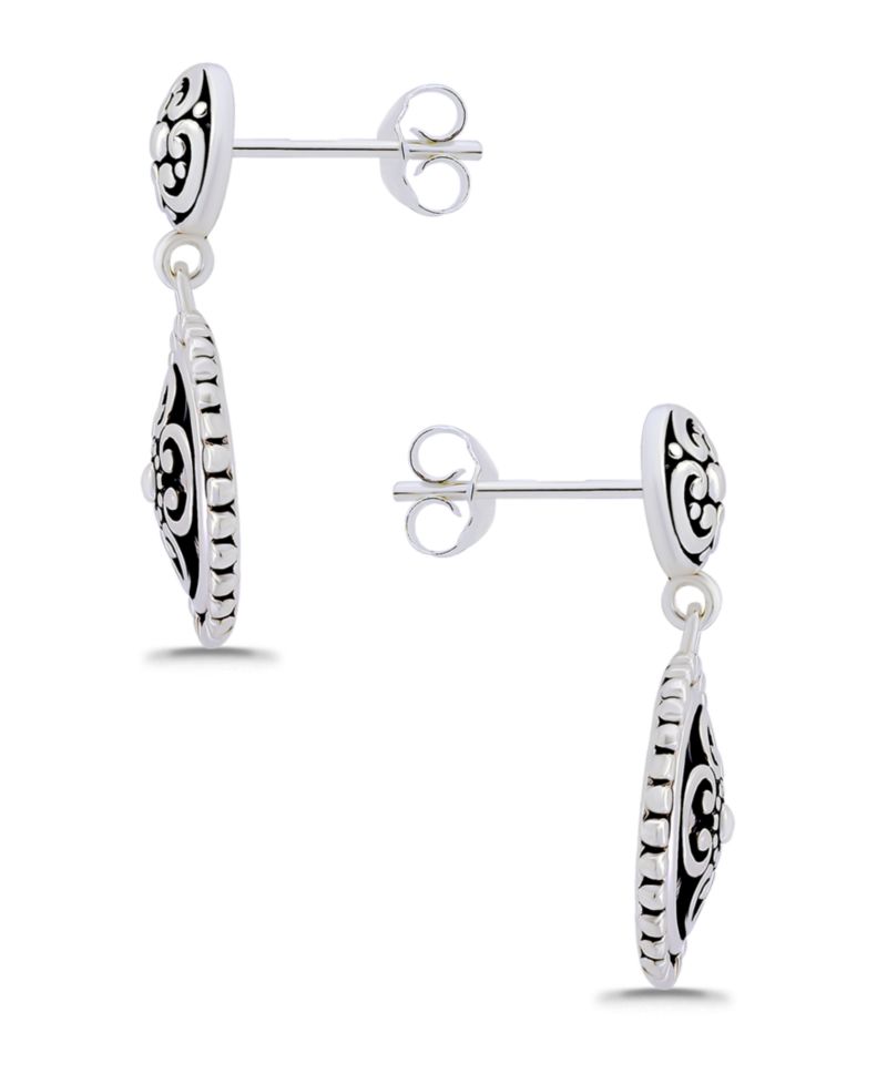 Oxidized Round Celtic Style Post Drop Earrings