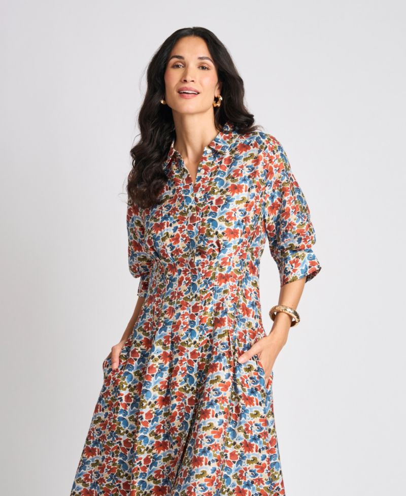 Women's Floral-Print Short-Sleeve Midi Shirt Dress, Created for Macy's