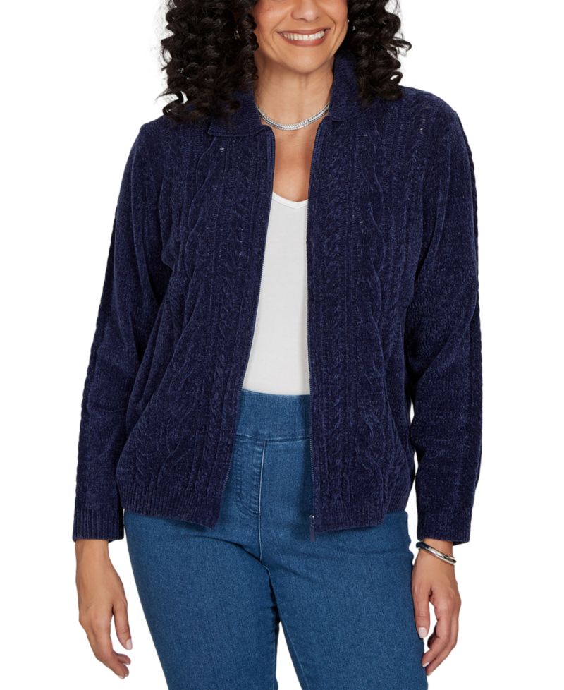 Women's Classic Cable Chenille Zip Cardigan Sweater